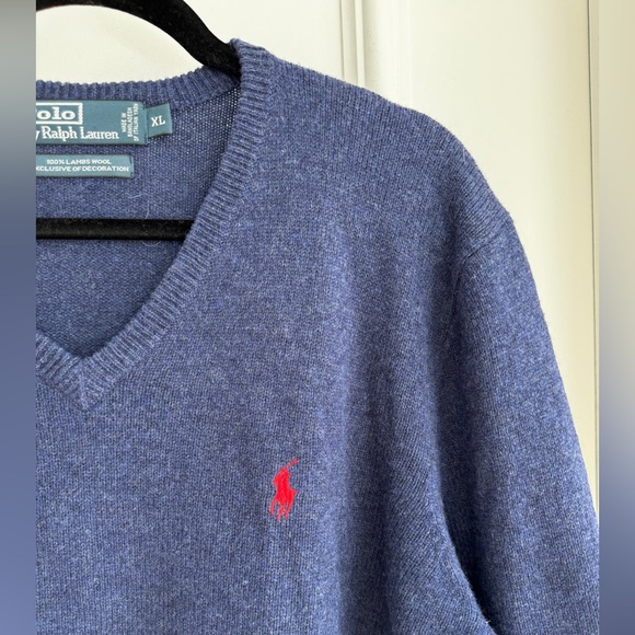 Polo Ralph Lauren Other - Vintage Polo Ralph Lauren Blue V Neck Lambs Wool Sweater XL